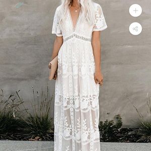 Lace Plunge Maxi Dress Pink Diva Boutique